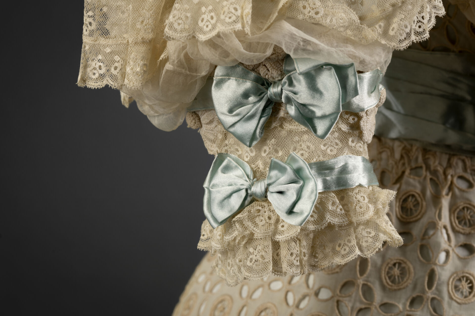 Här syns en detalj av en klänning från 1904, som tillhörde Blanche Bonde. Foto: Kristin Lidell
